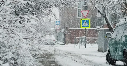 Road during snowfall Stock Footage 146482987