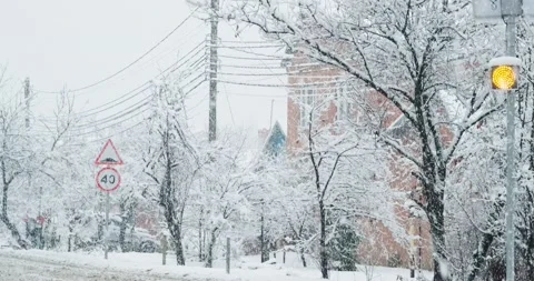 Road during snowfall Stock Footage 146483290