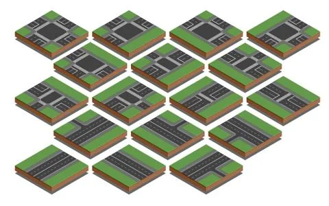 Road elements. City map creation kit. Isometric vector 스톡 일러스트
