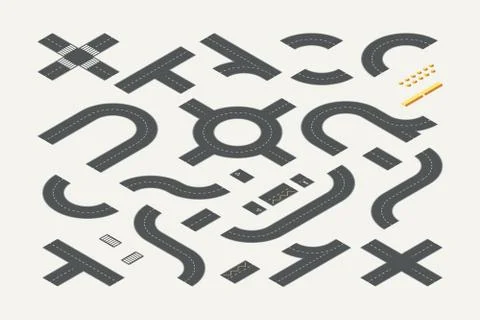 Road elements for city map isometric vector illustrations set Stock Illustration