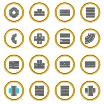 Road elements constructor icons circle 스톡 일러스트