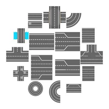 Road elements constructor icons set, cartoon style Stock Illustration