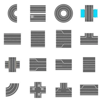 Road elements constructor icons set, cartoon style Stock Illustration