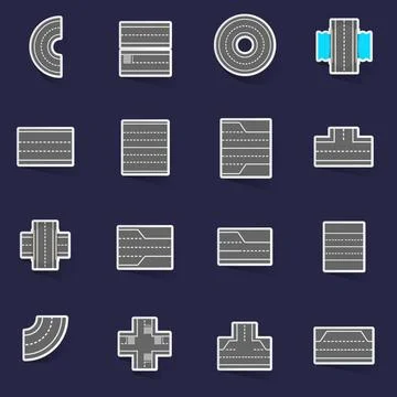 Road elements constructor icons set vector sticker Illustrazione stock