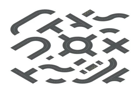 Road elements isometric 3D vector illustrations set Stock Illustration