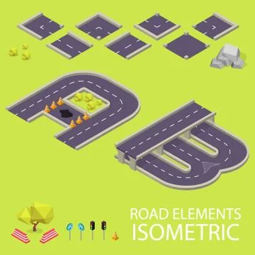 Road elements isometric. Road font. Letters A and B Stock Illustration