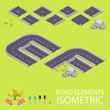 Road elements isometric. Road font. Letters E and F Illustrazione stock