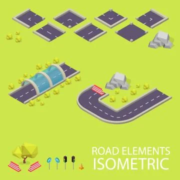 Road elements isometric. Road font. Letters I and J Stock Illustration