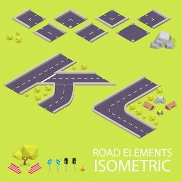 Road elements isometric. Road font. Letters K and L イラスト素材