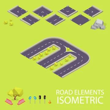 Road elements isometric. Road font. Letter M 스톡 일러스트