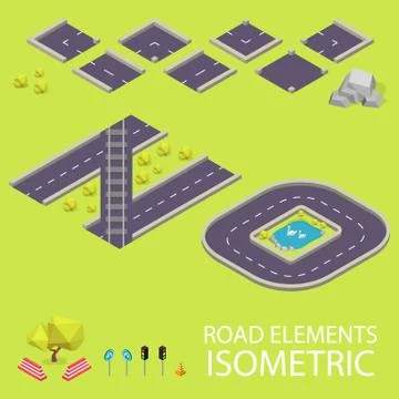 Road elements isometric. Road font. Letters N and O Stock Illustration