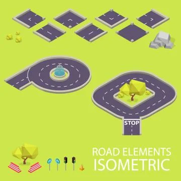 Road elements isometric. Road font. Letters P and Q Illustrazione stock