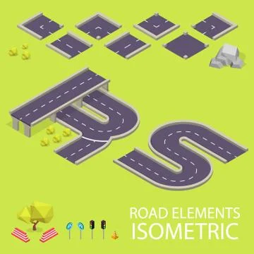 Road elements isometric. Road font. Letters R and S Stock Illustration