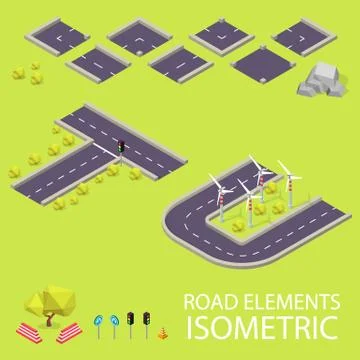Road elements isometric. Road font. Letters T and U 스톡 일러스트