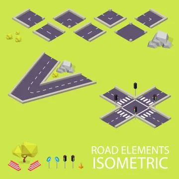 Road elements isometric. Road font. Letters V and X 스톡 일러스트