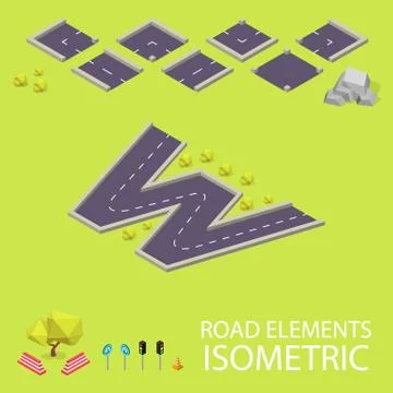 Road elements isometric. Road font. Letter W Illustrazione stock