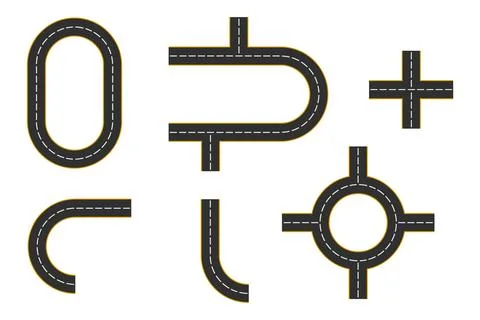 Road elements, road sections, road surface. Vector illustration, designer i.. 库存插图