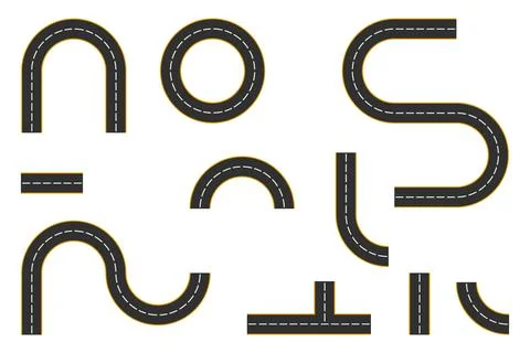 Road elements, road sections, road surface. Vector illustration, designer i.. Stockillustratie