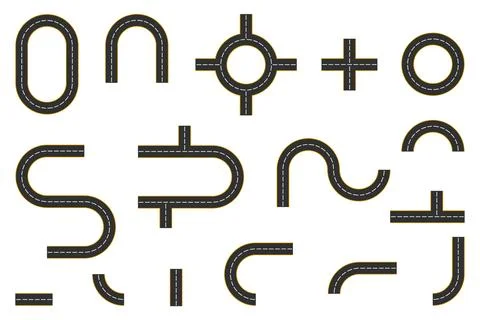 Road elements, road sections, road surface. Vector illustration, designer i.. Illustrazione stock