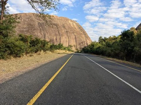 The road is empty and empty of any vehicles or cars Stock Photos