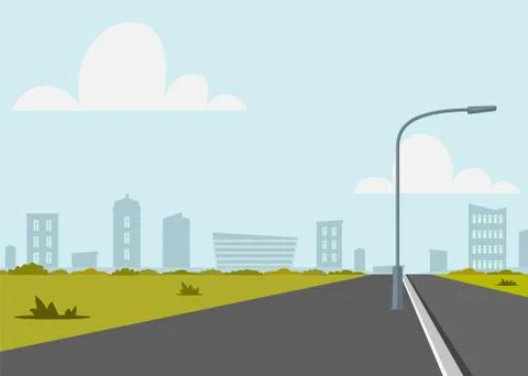 Road empty city street. Empty street or alley in a city park. Street on a Sun Ilustración de archivo