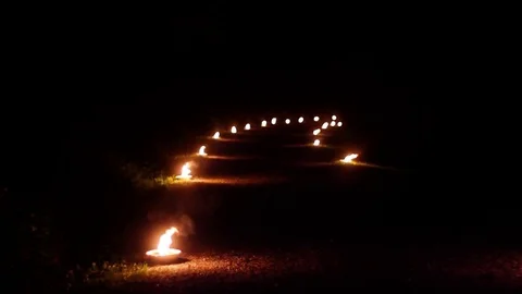 Road From the Fire. From the Torches to the Castle. Stock Footage 78041467