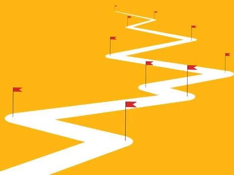 The road with a flag, long path and goals to conquer Stock Illustration