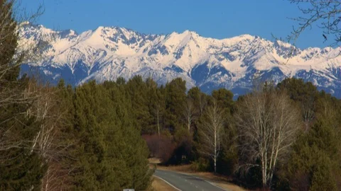 Road, forest and mountain view, Siberia Stock Footage 96855344