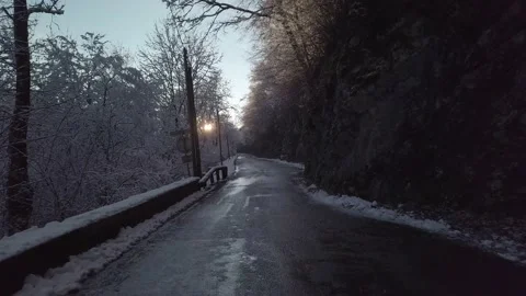 Road forest cliff sunset 01 Stock Footage 146357679