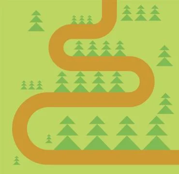 Road in forest map. Forest Footpath. Vector Stock Illustration