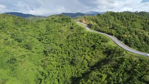 Road in the forest on the top of the mountain, By Drone Stock Footage 304498780