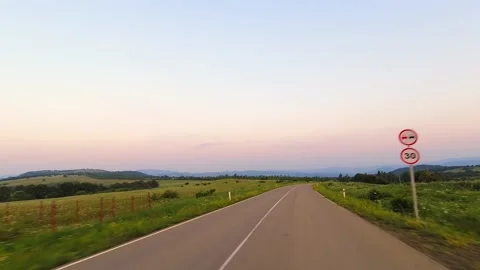 Road front side view Georgia countryside panorama in mountains hyperlapse. Tr Stock Footage 197873521
