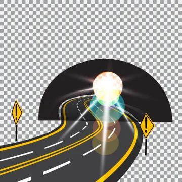 The road to the future passes through the tunnel. Danger. Bright sunlight. .. Stock Illustration