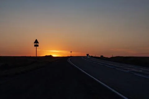 The road going into the sunset Stock Photos