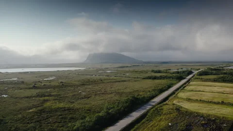 Road going through the Fields in Lofoten, Norway Stock Footage 255683752