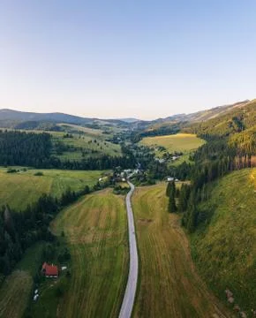 Road going through forests and villages of the Liptov region in Slovakia 写真素材