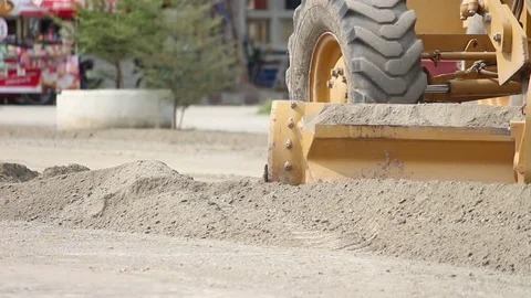 Road grader and steamroller machinery construction Stock Footage