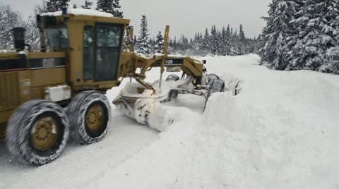 Road Grader Clearing Snow After Rural Storm Away with Audio Stock Footage 18066926