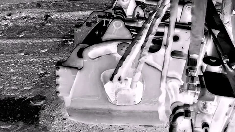 Road Grader Cut Asphalt On Front View In Black White Stock Footage 84559485
