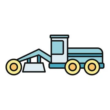 Road grader machine construction vehicle outlining icon Stock Illustration
