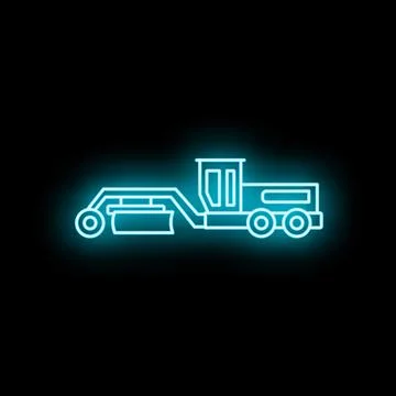 Road grader vector icon glowing neon outlines construction 스톡 일러스트