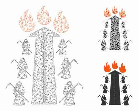 Road to Hell Fire Vector Mesh 2D Model and Triangle Mosaic Icon Stock Illustration