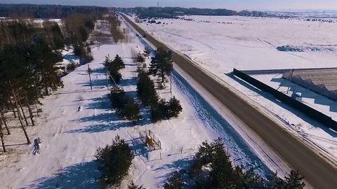 The road is hidden behind the trees Stock Footage 87248019