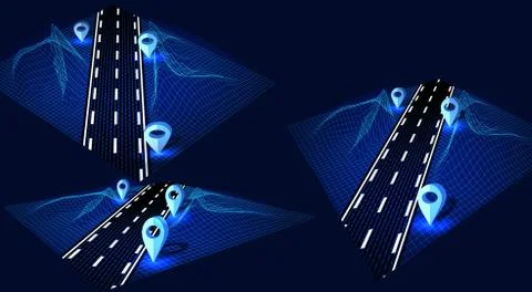 Road, highway in 3D on the graphical interface. Futuristic hud design element Illustrazione stock