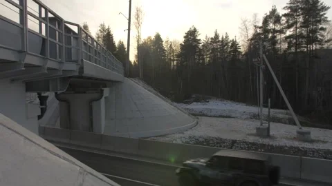Road, highway, forest, snow on the side Stock Footage 300869998