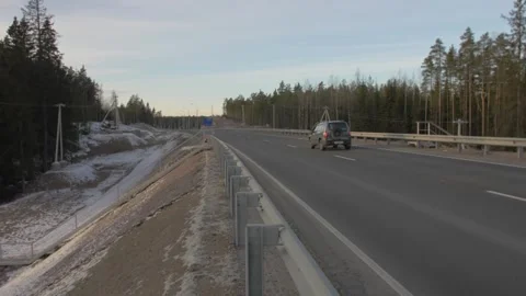 Road, highway, forest, snow on the side Stock Footage 300870068