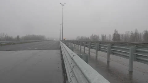 Road, highway, forest, snow on the side Stock Footage 300870871