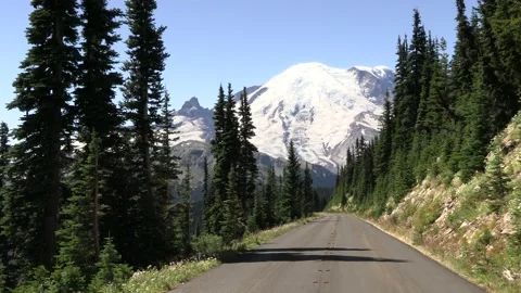 Road Highway to Mount Rainier Mountain in Washington State in Summer Stock Footage 152865416