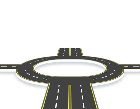 Road, highway, roundabout in perspective with shadow. Two-lane and four-lane  Illustrazione stock
