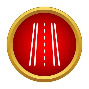 Road highway symbol in red button icon Stock Illustration